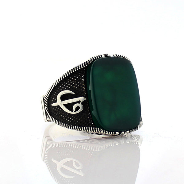 Royal ring of 925 sterling silver for men green color with stones