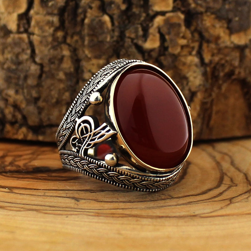 Royal ring of 925 sterling silver for men brown color with stones