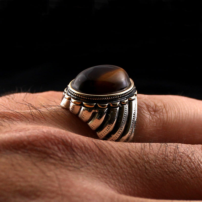 Royal ring of 925 sterling silver for men brown color with stones