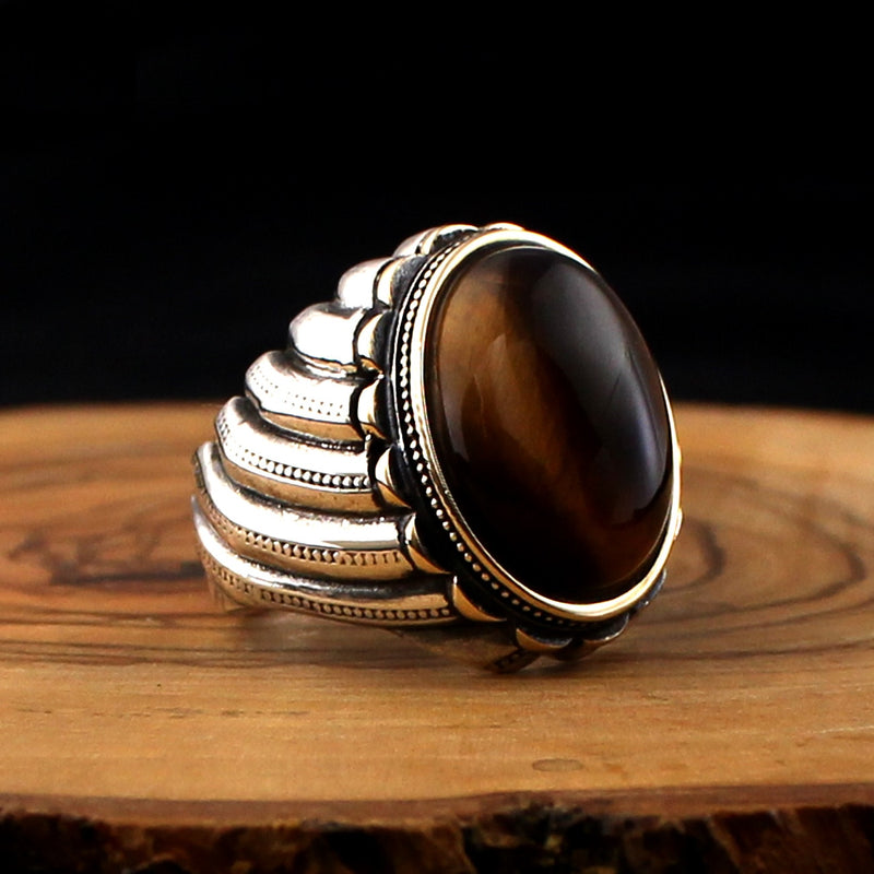 Royal ring of 925 sterling silver for men brown color with stones