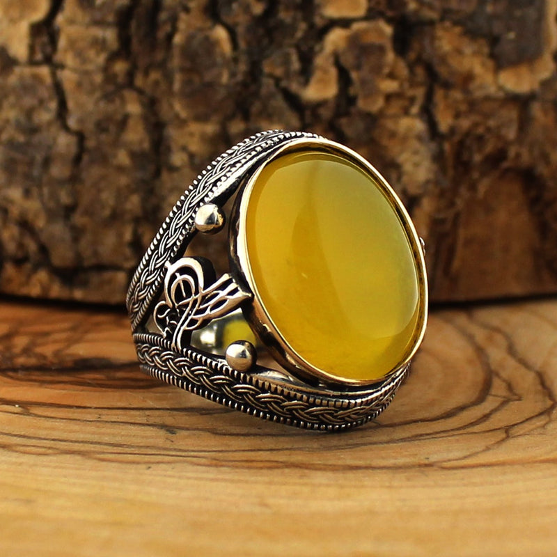 925 sterling silver royal ring for men yellow color with stones