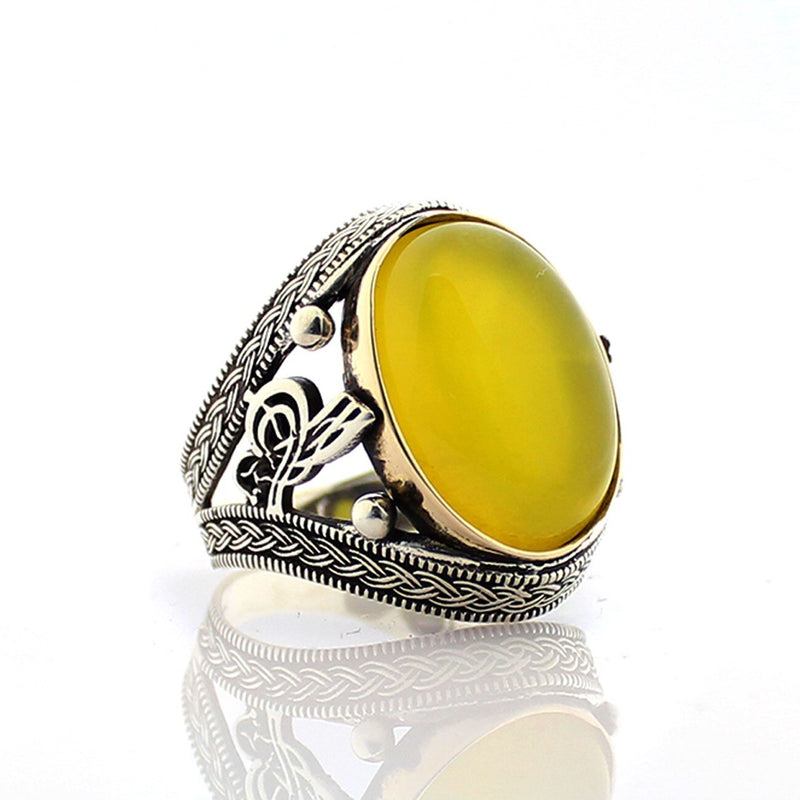 925 sterling silver royal ring for men yellow color with stones