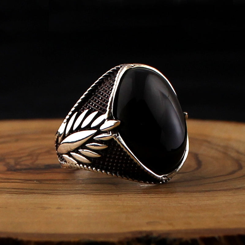 925 sterling silver royal ring for men black color with stones