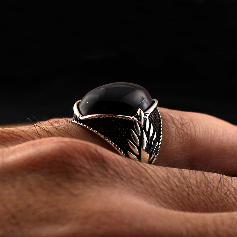 925 sterling silver royal ring for men black color with stones