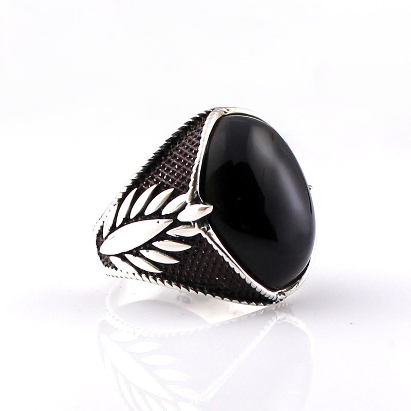 925 sterling silver royal ring for men black color with stones