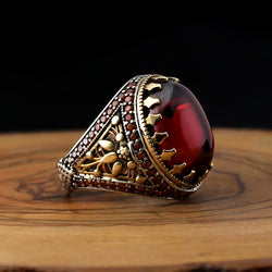 Royal ring of 925 sterling silver for men red color with stones