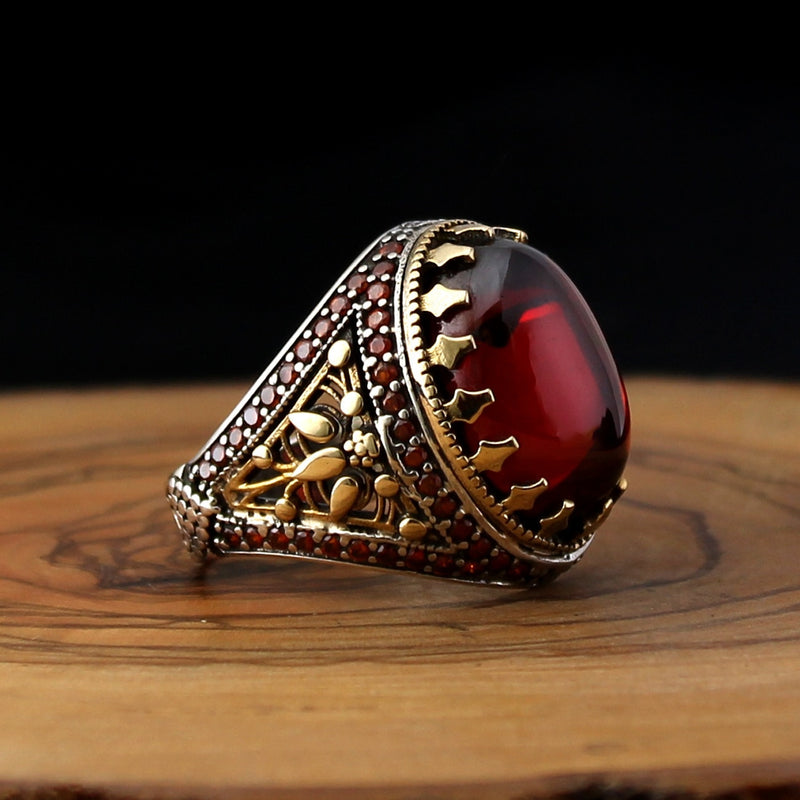 Royal ring of 925 sterling silver for men red color with stones