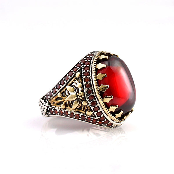 Royal ring of 925 sterling silver for men red color with stones