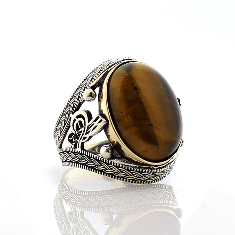 925 sterling silver royal ring for men brown color with stones