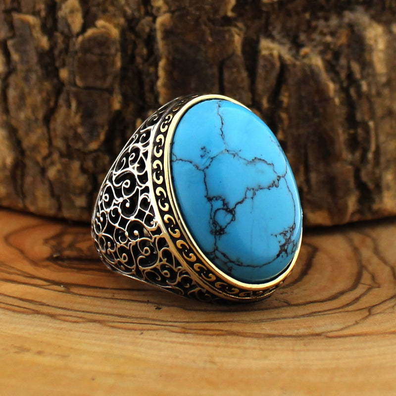 Royal ring of 925 sterling silver for men SKY BLUE color with stones