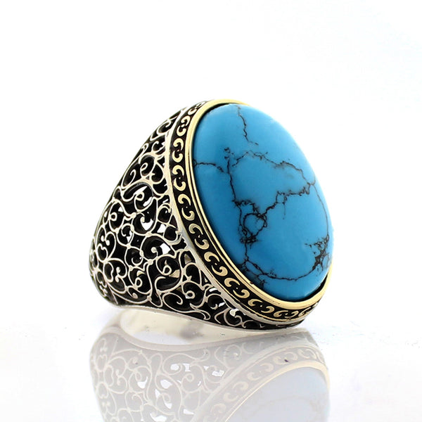 Royal ring of 925 sterling silver for men SKY BLUE color with stones