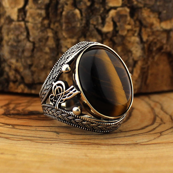 925 sterling silver royal ring for men brown color with stones