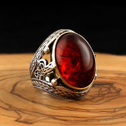 925 sterling silver royal ring for men red color with stones