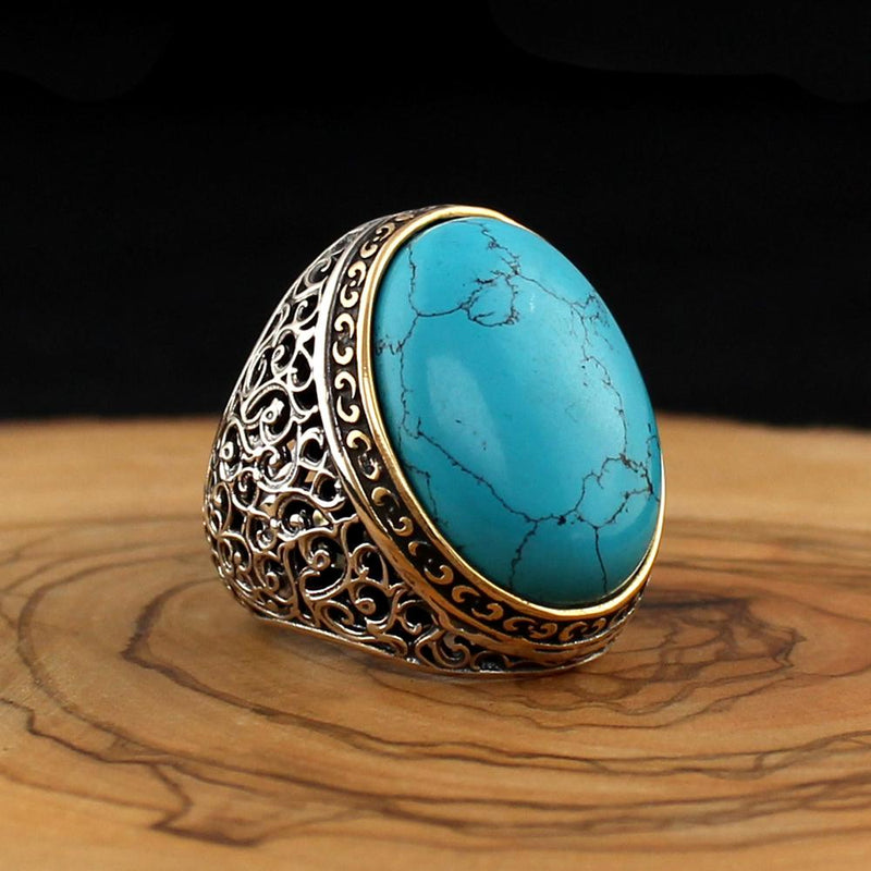 Royal ring of 925 sterling silver for men SKY BLUE color with stones