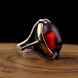 Royal ring of 925 sterling silver for men red color with stones