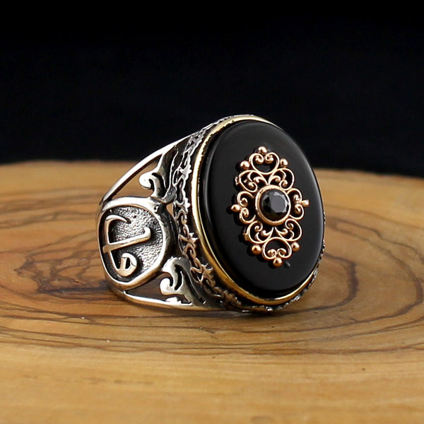 925 sterling silver royal ring for men Black color with stones