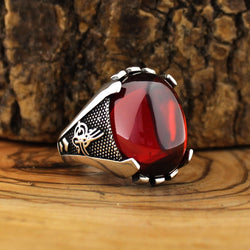 925 sterling silver royal ring for men in red color with stones