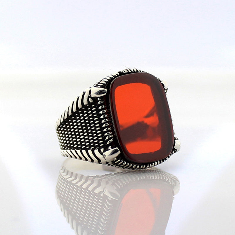 925 Sterling Silver Royal Ring for Men with stones Red